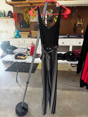 Lily Rose Black Sleeveless Striped Paperbag Waist Jumpsuit